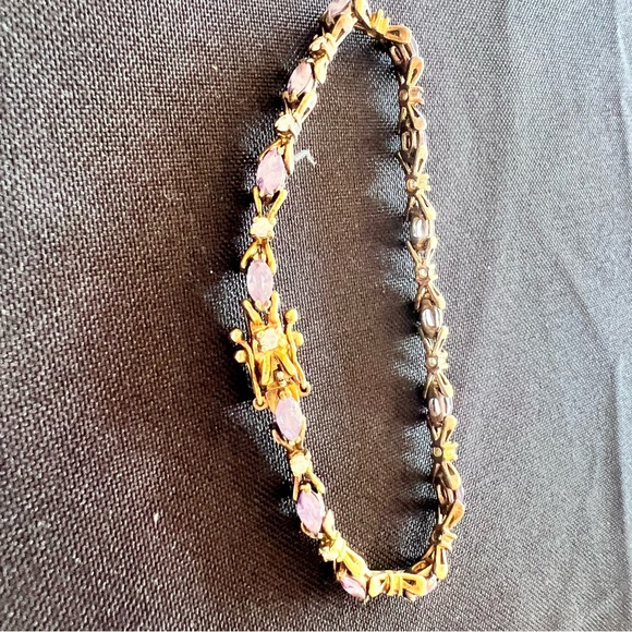 Vintage 925 Sterling Silver bracelet Purple Stones And Clear Stone - Picture 10 of 13